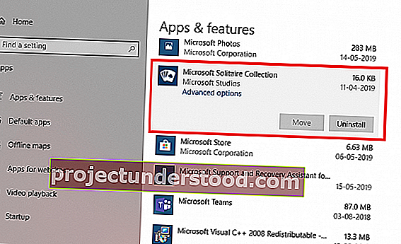 hapus instalan Microsoft Solitaire Collection melalui Pengaturan