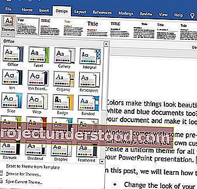 Ubah warna tema dokumen di Word atau Excel