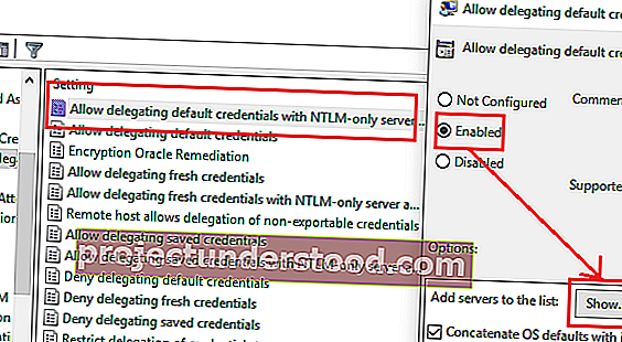 السماح بتفويض بيانات الاعتماد الافتراضية بمصادقة خادم NTLM فقط