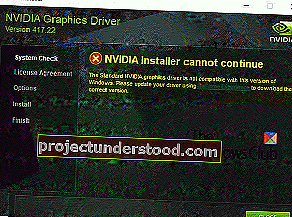 Pemasang NVIDIA tidak dapat diteruskan pada Windows 10