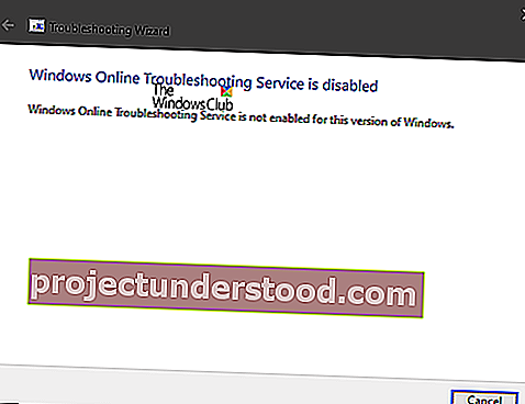 Windows 온라인 문제 해결 서비스가 비활성화되었습니다.