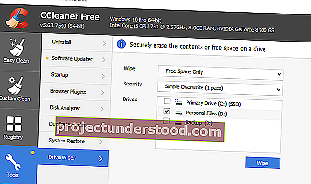 CCleaner Wiipe Free Space Drive