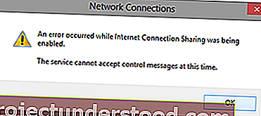 Terjadi kesalahan saat Berbagi Sambungan Internet sedang diaktifkan