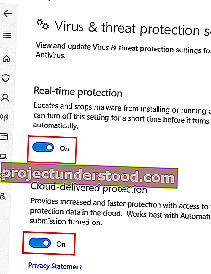 قم بتبديل الحماية في الوقت الحقيقي والحماية السحابية في أمان Windows