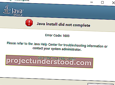 لم يكتمل تثبيت تحديث Java - رمز الخطأ 1603