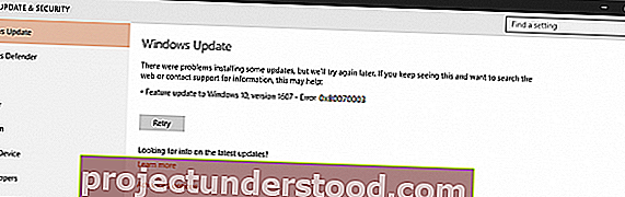 Windows 10의 Windows Update 오류 0x80070003