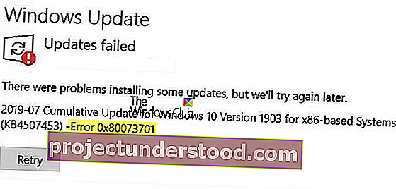 فشلت تحديثات Windows 0x80073701