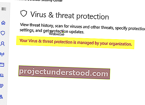 바이러스 및 위협 보호는 조직에서 관리합니다.