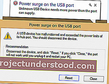 USB bağlantı noktasında güç dalgalanması