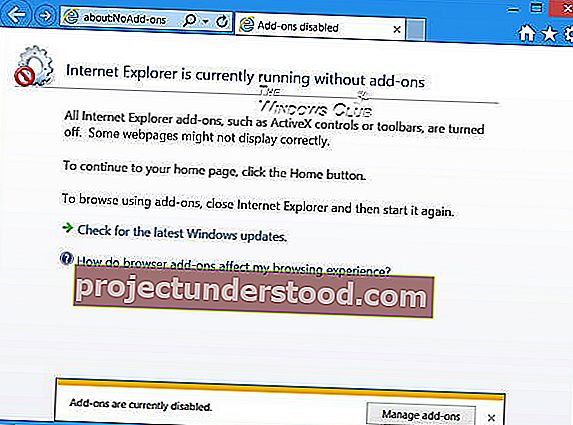 추가 기능 없음 모드의 Internet Explorer