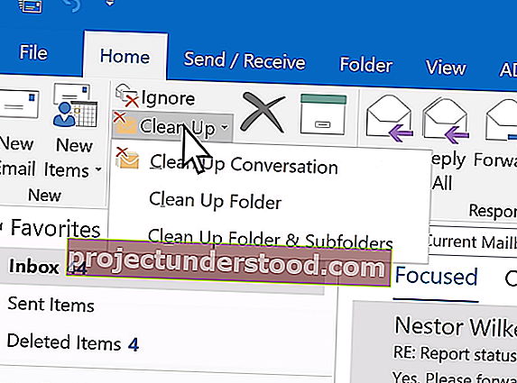 Bersihkan perbualan, folder, folder dan subfolder
