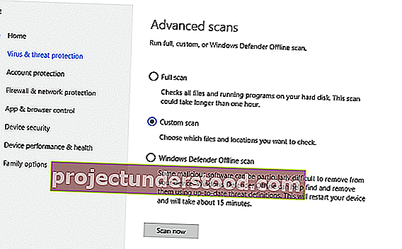 Windows 10 Defender Custom Scan Offline Scan