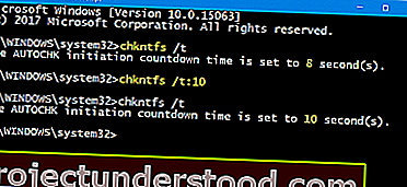 تقليل وقت العد التنازلي لـ ChkDsk في نظام التشغيل Windows 10
