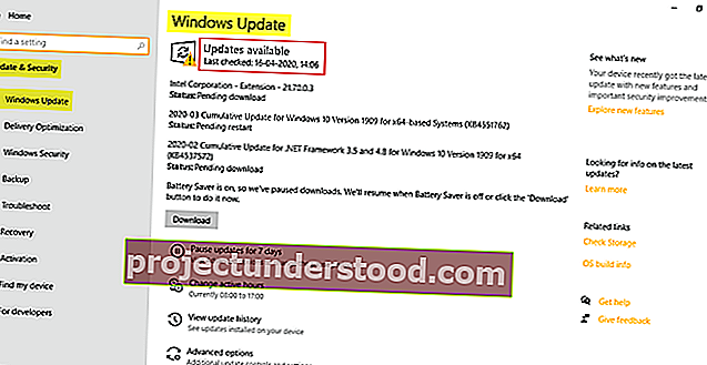 إعدادات Windows Update والأمان في Windows 10